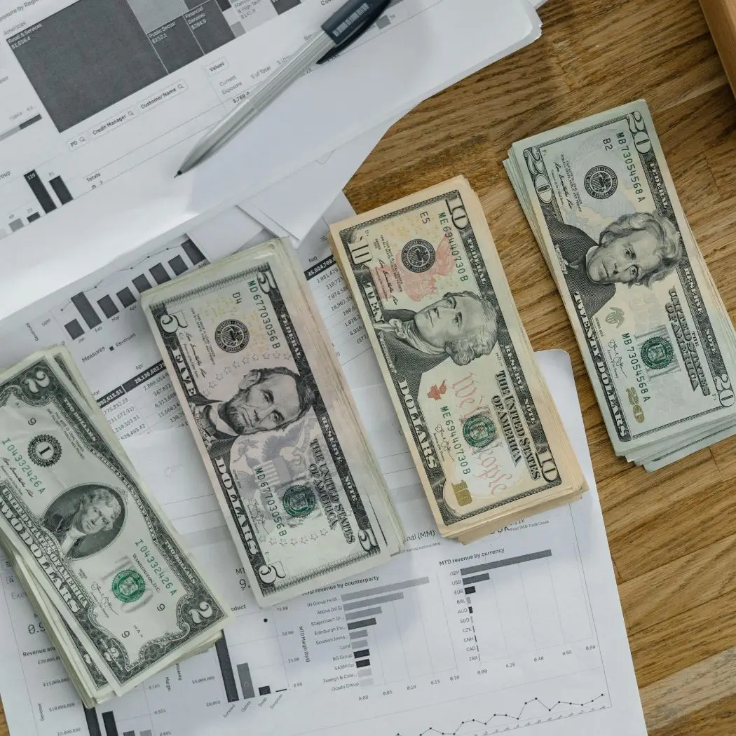 Dollars placed on the table for payroll